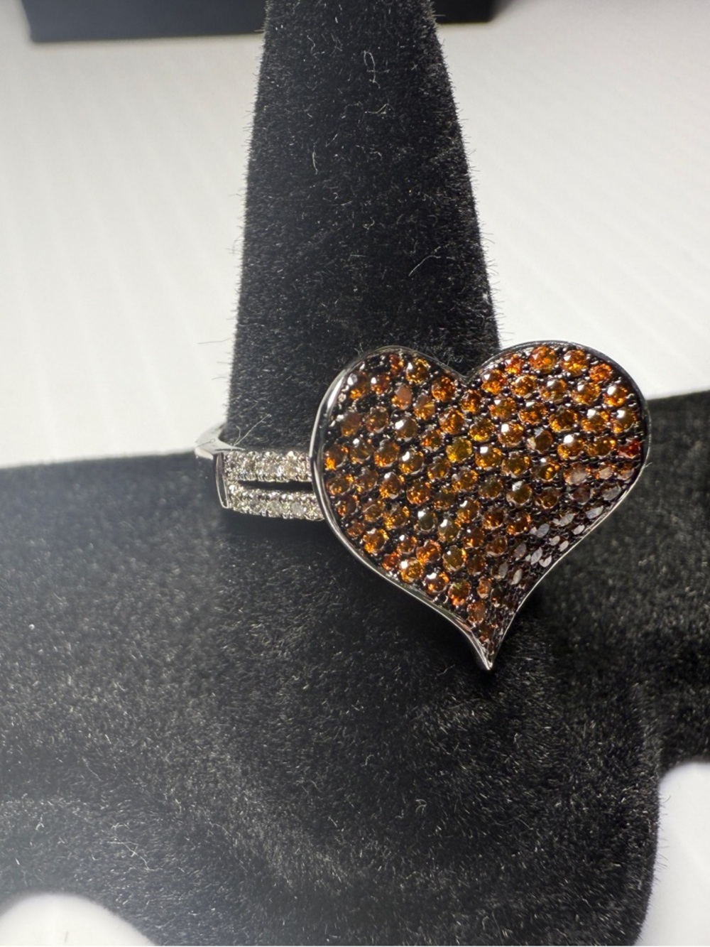 Heart Pavé Ring with Chocolate Brown Stones